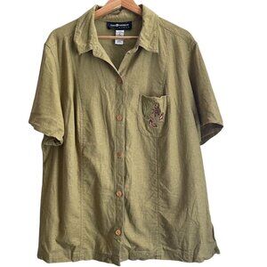 Sag Harbor Woman Linen Blend Shirt Size 1X Embroidered Lagenlook Cottagecore